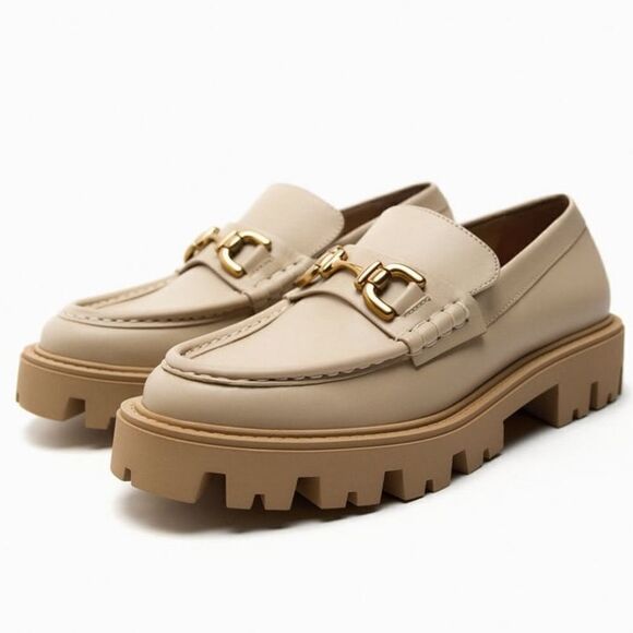 ZARA BUCKLE LEATHER LUG SOLE LOAFERS - Picture 3 of 10